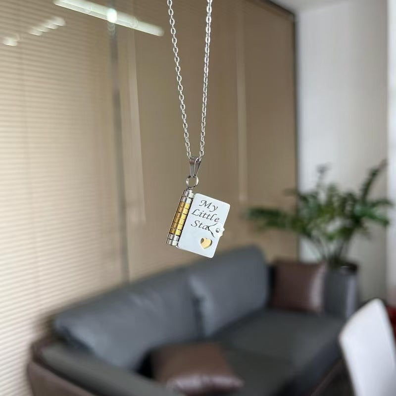 Book engraved pendant necklace