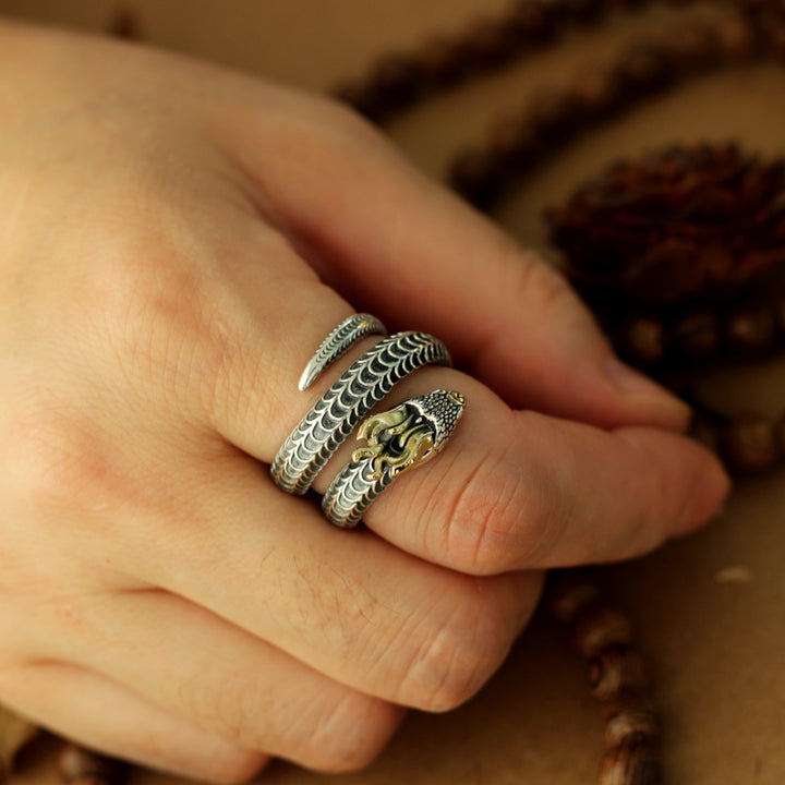 Dragon Horned Snake Silver Ring