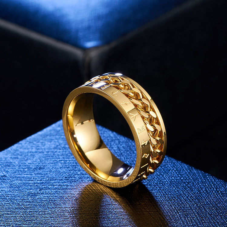 Rotatable Viking Rune Chain Titanium Steel Ring