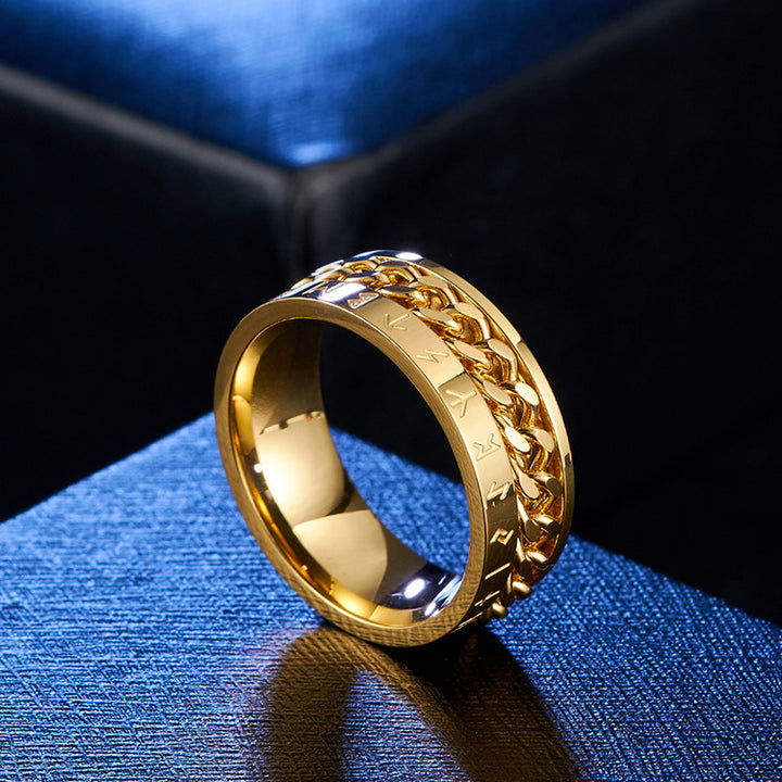 Rotatable Viking Rune Chain Titanium Steel Ring