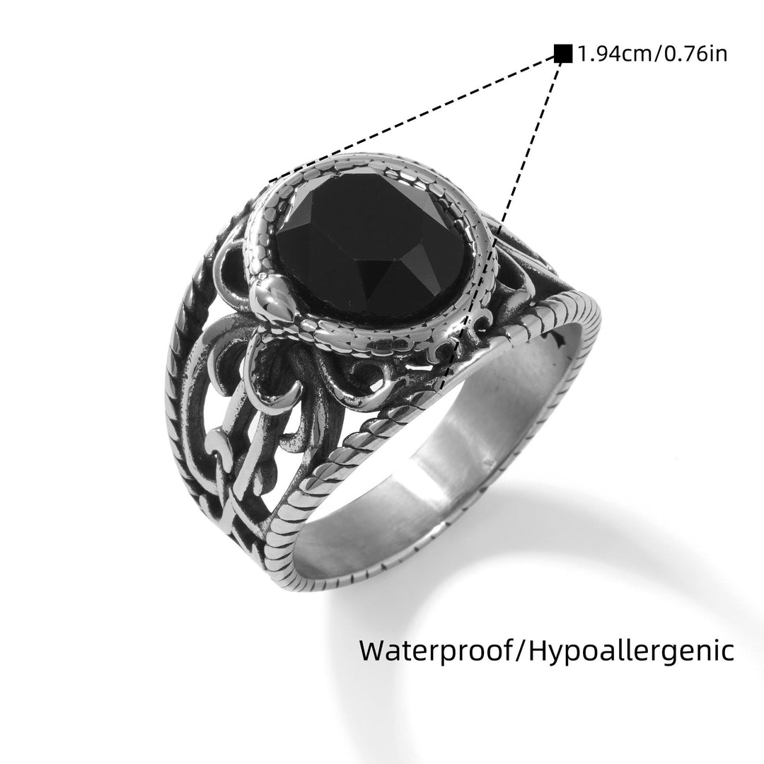 Black Stone Openwork Ring