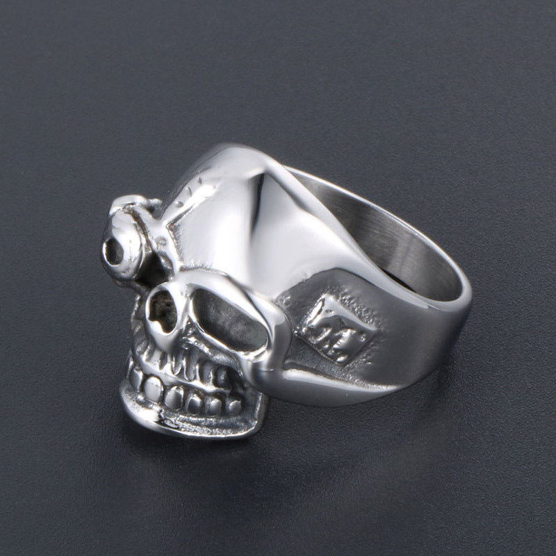Titanium Steel Ring with One-Eyed Skull