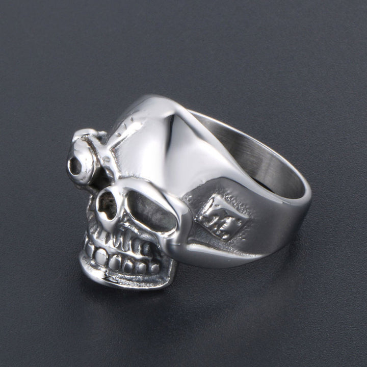 Titanium Steel Ring with One-Eyed Skull