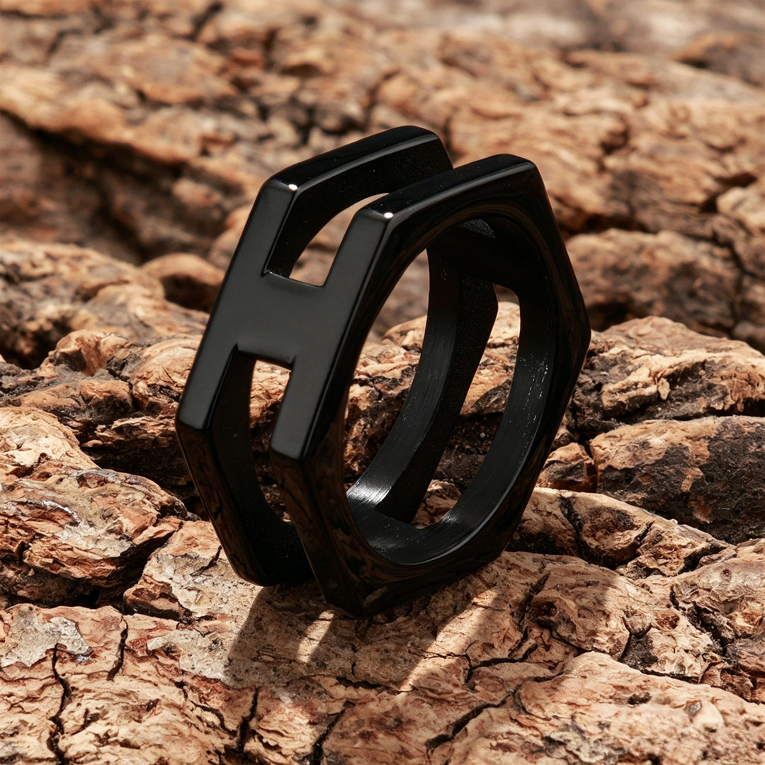 Geometric Cut-out Letter Ring