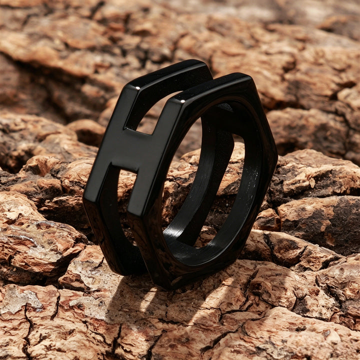 Geometric Cut-out Letter Ring