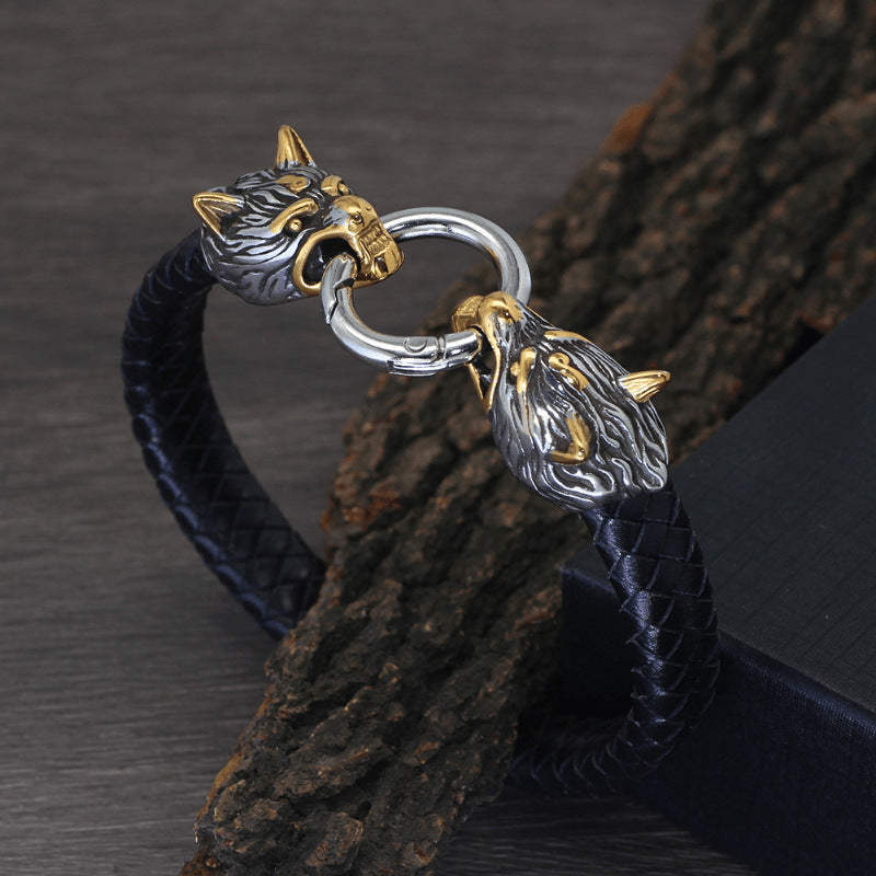 Viking wolf head bracelet
