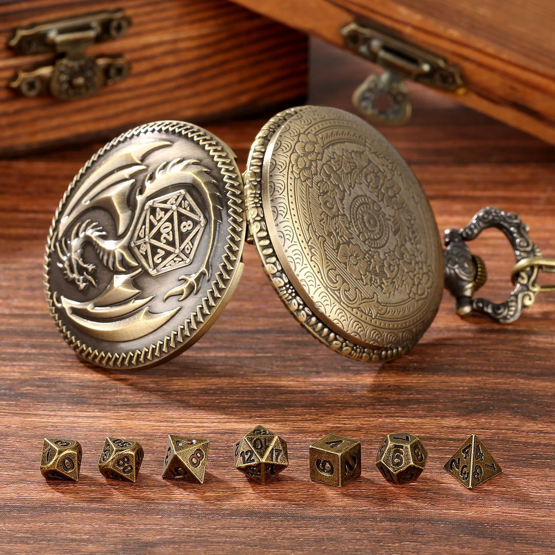 Dragon-Shaped D&amp;D Style Pocket Watch Dice Set 