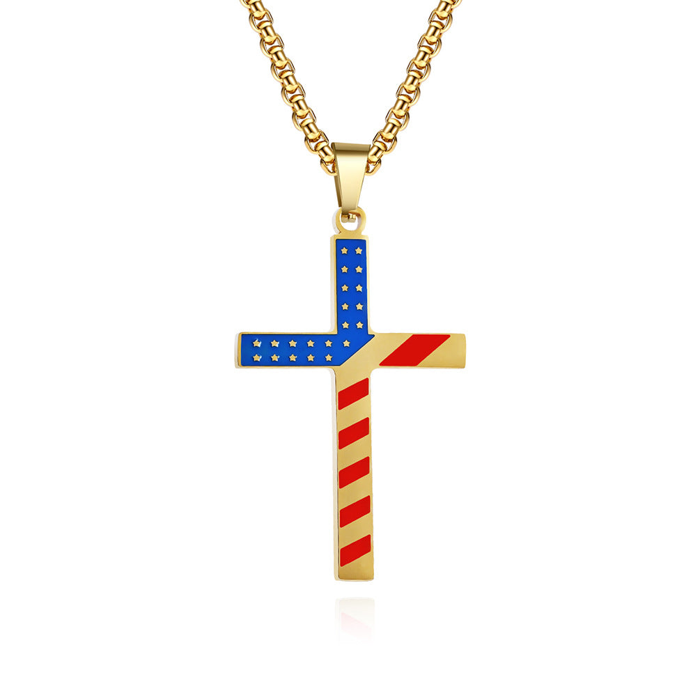 American Stars and Stripes Titanium Steel Cross Necklace