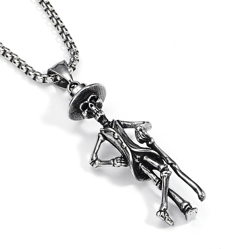 Titanium Steel Skull Cane Necklace Jewelry