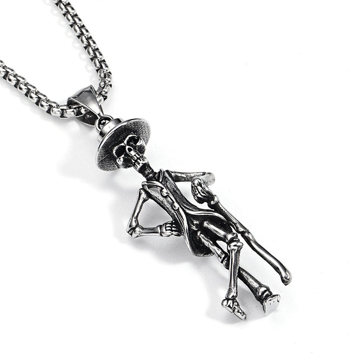 Titanium Steel Skull Cane Necklace Jewelry