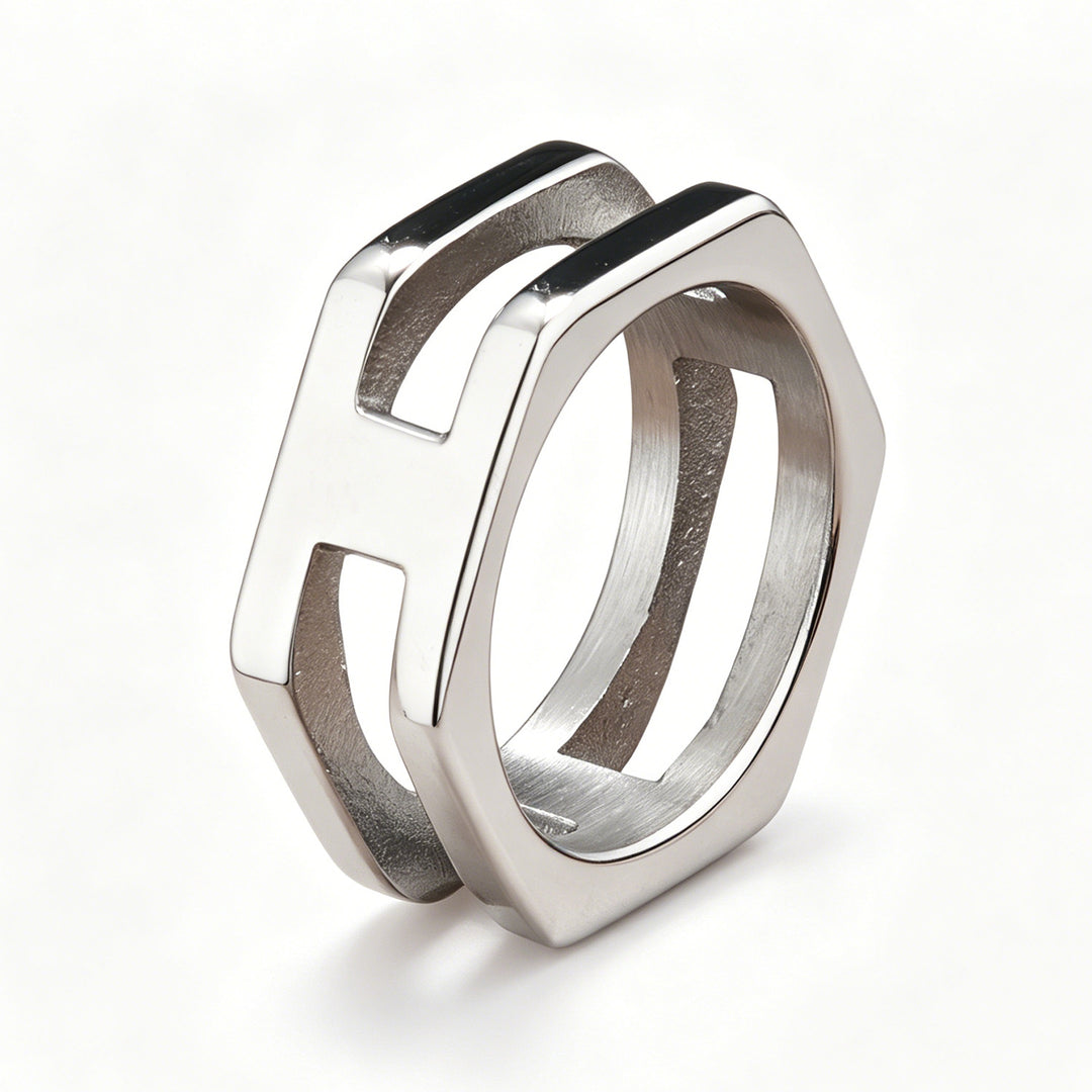 Geometric Cut-out Letter Ring