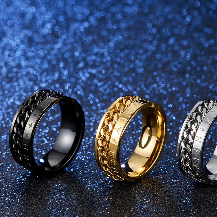 Rotatable Viking Rune Chain Titanium Steel Ring