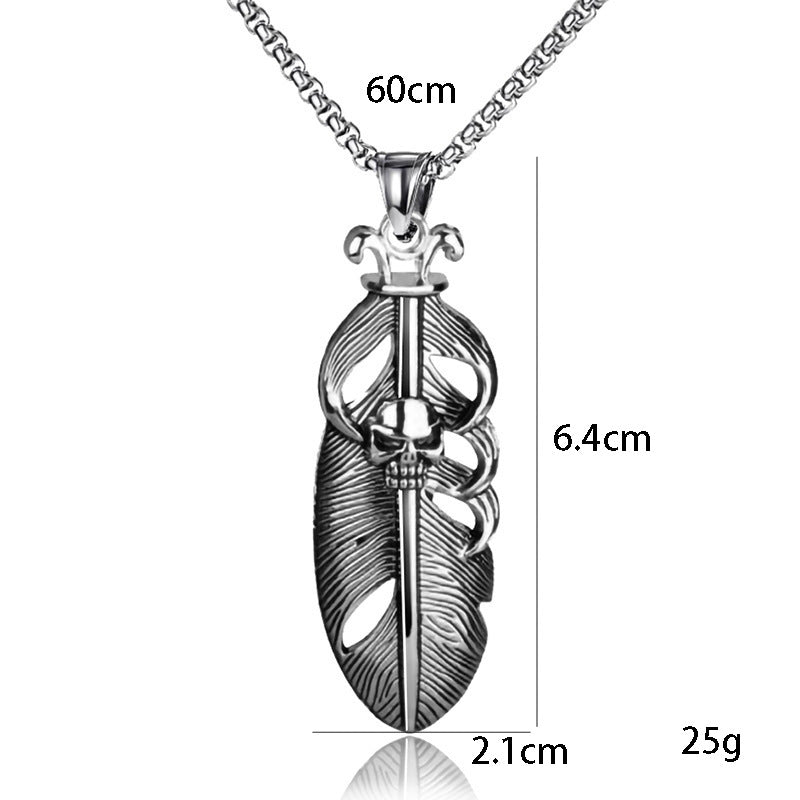 Retro Feather Skull Pendant