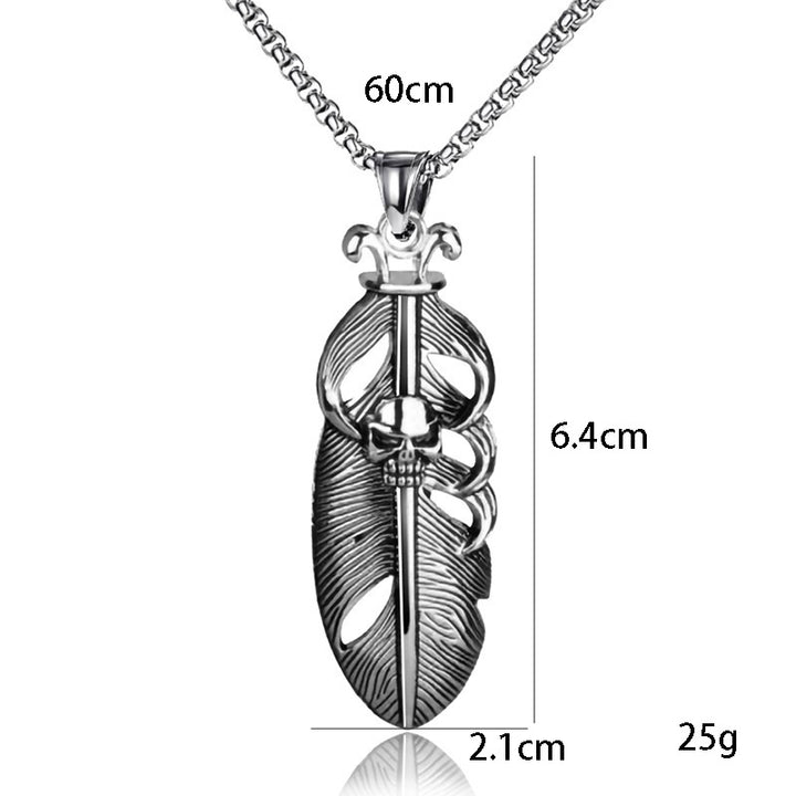 Retro Feather Skull Pendant