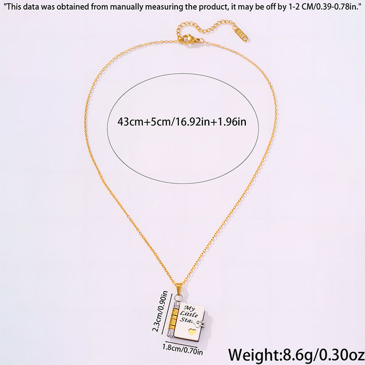 Book engraved pendant necklace