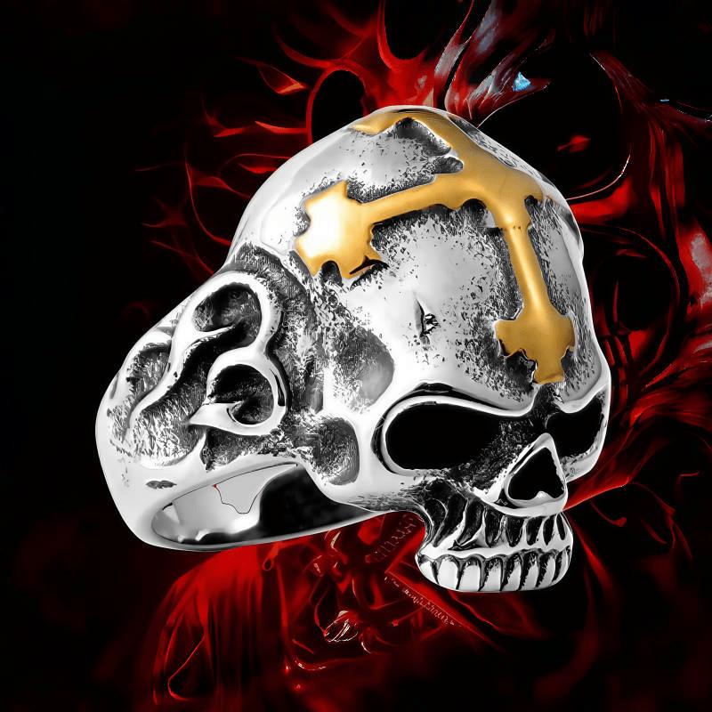 Cross Inlaid Skull Statement Ring