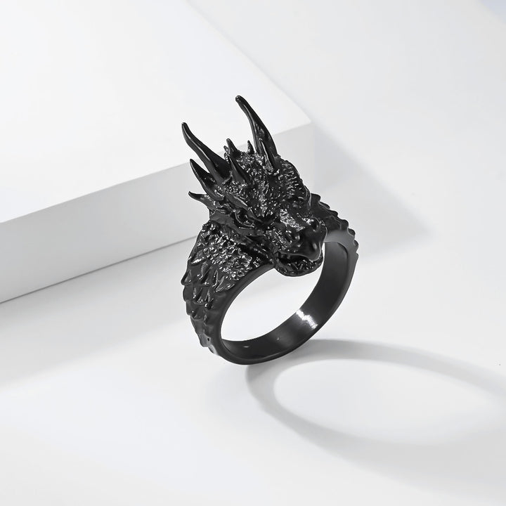 Dark-style relief dragon titanium steel ring