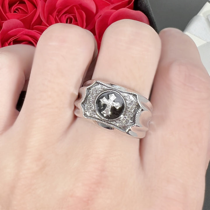 Faith Cross Carved Signet Ring