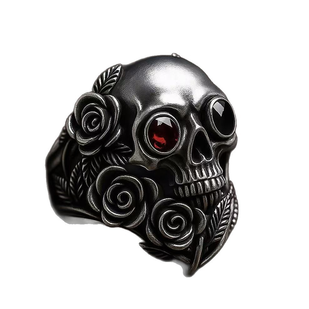 Vintage Rose Skull Gem Band