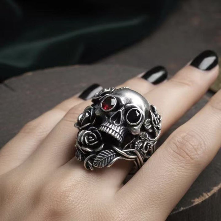 Vintage Rose Skull Gem Band