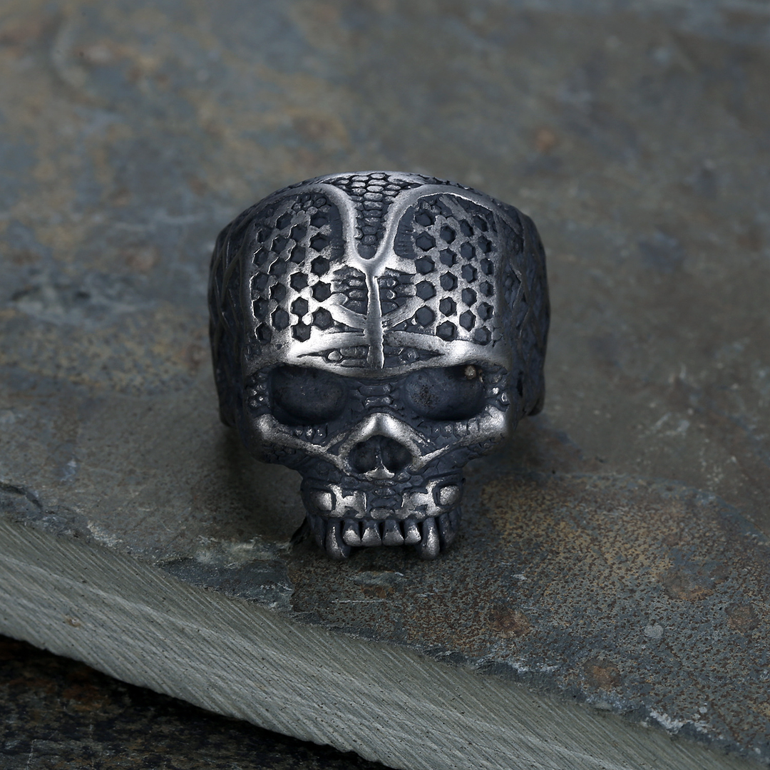 Vintage Engraved Skull Biker Statement Ring