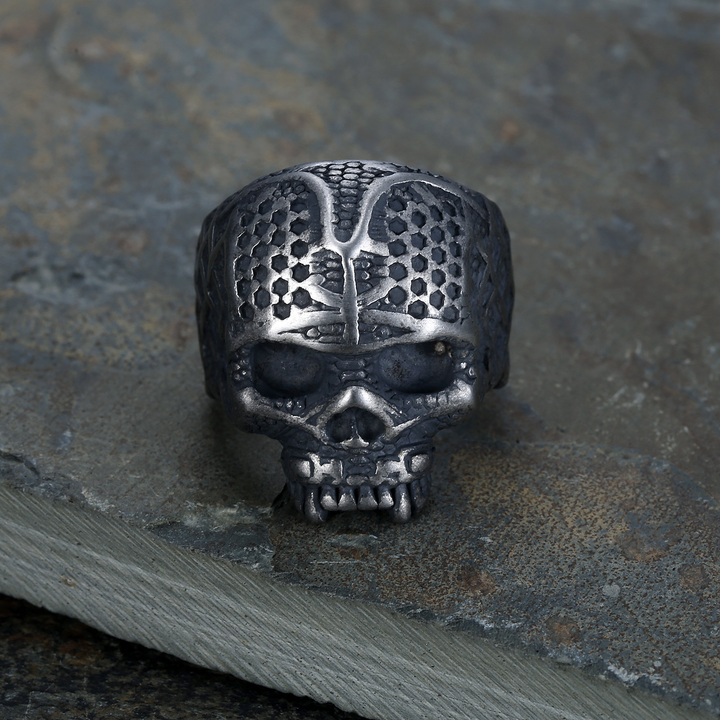 Vintage Engraved Skull Biker Statement Ring