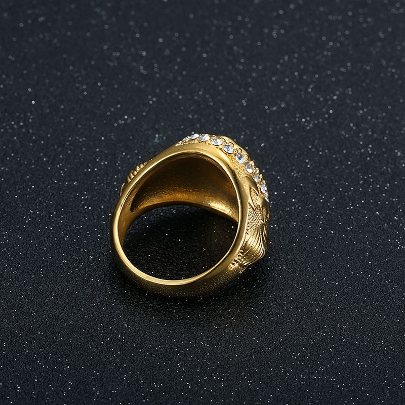 Embossed Eagle Head Crystal Border Men Signet Ring