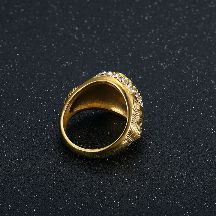 Embossed Eagle Head Crystal Border Men Signet Ring