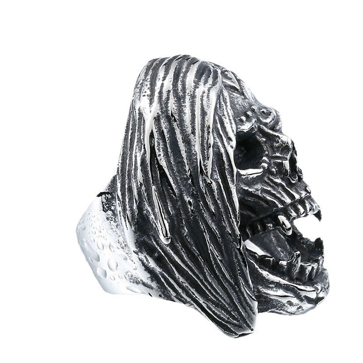 Antique Washed Grim Reaper Skull Punk Finger Ring