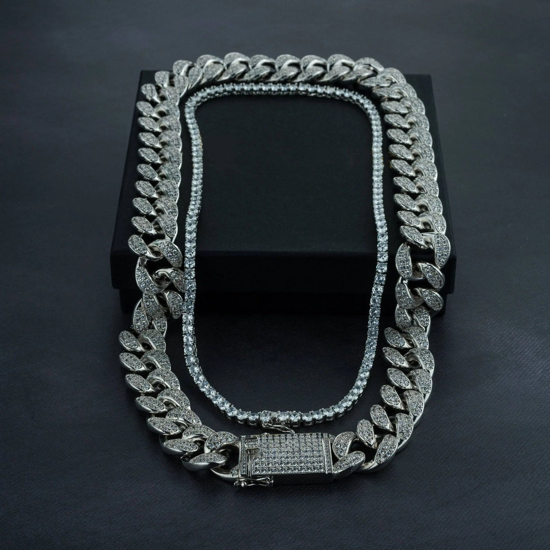 20mm Cuban Chain &amp; 5mm Tennis Chain Bundle