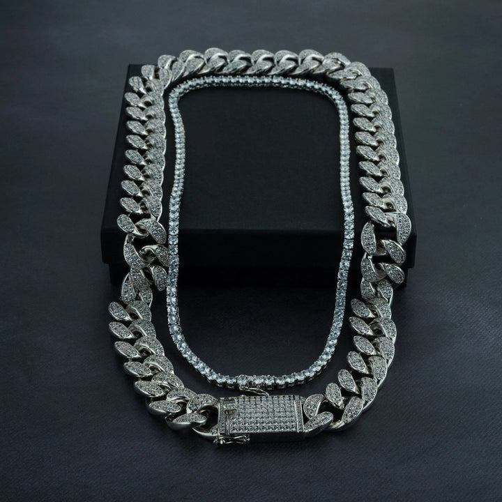 20mm Cuban Chain &amp; 5mm Tennis Chain Bundle