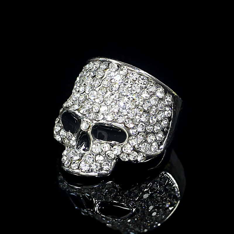 Sparkling Crystal Skull Statement Ring
