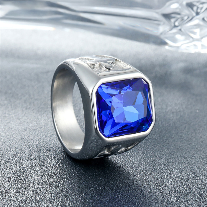 Retro Cross Inlaid Square Crystal Men Ring