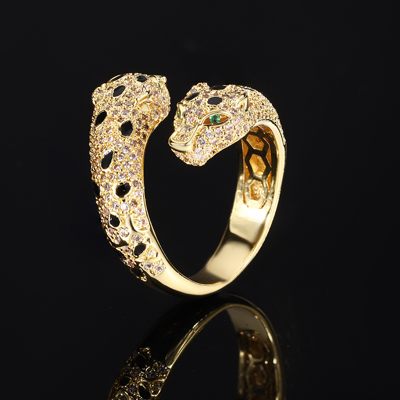 Vintage Inspired Pave Diamond Panther Open Statement Ring