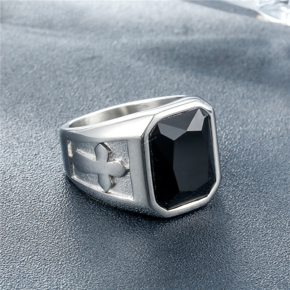 Retro Cross Inlaid Square Crystal Men Ring