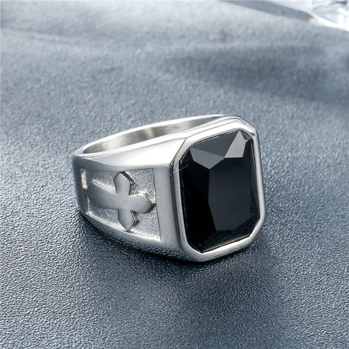 Retro Cross Inlaid Square Crystal Men Ring