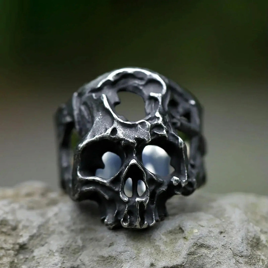 Hollow Out Skull Vintage Blackened Ring