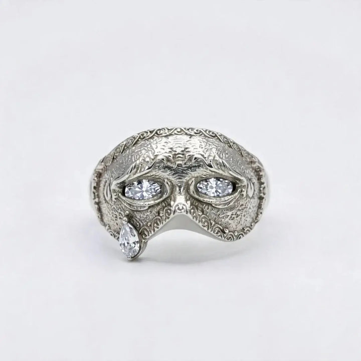 Retro Engraved Carnival Mask Gem Ring