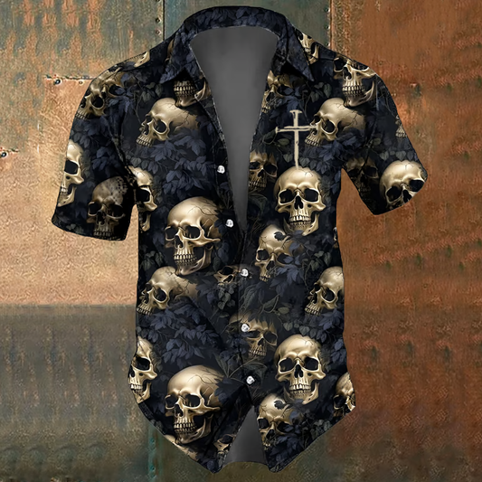 Men's Retro Dark Style Skull Print Shirt