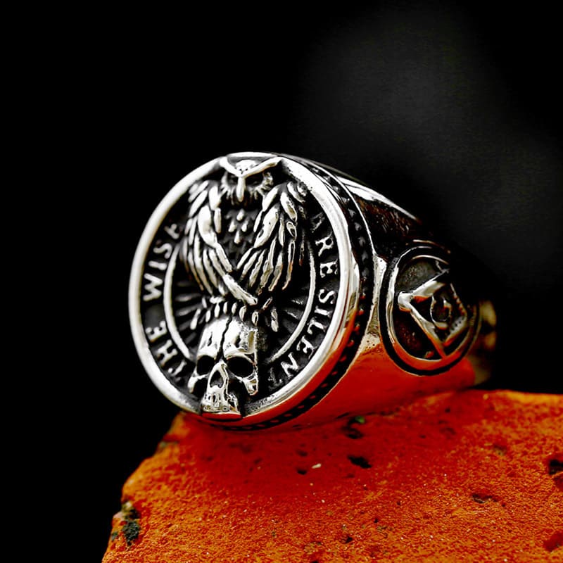 Vintage owl and skull ring
