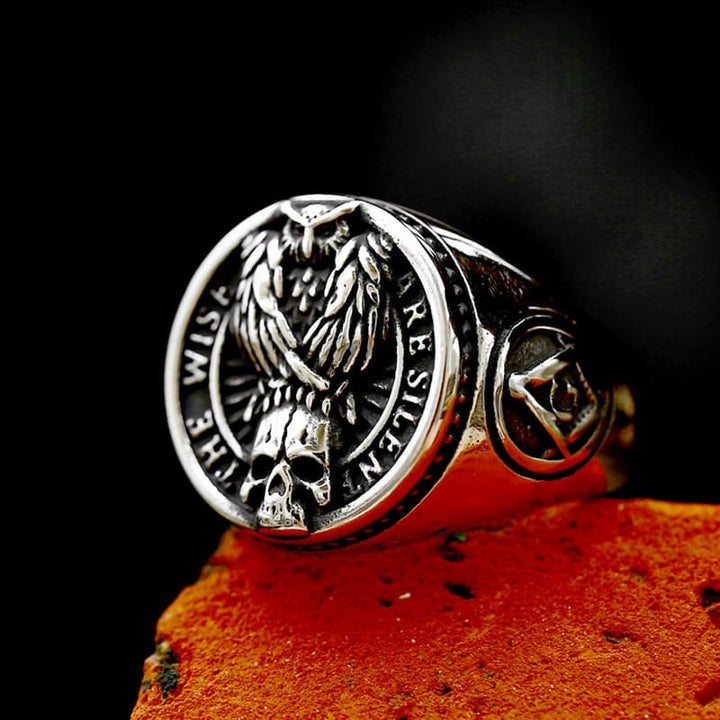 Vintage owl and skull ring