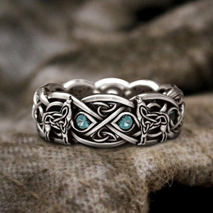 Celtic Wolf Sapphire Stainless Steel Men&
