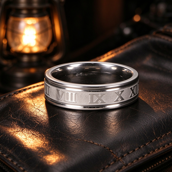 Roman Numeral Stainless Steel Ring