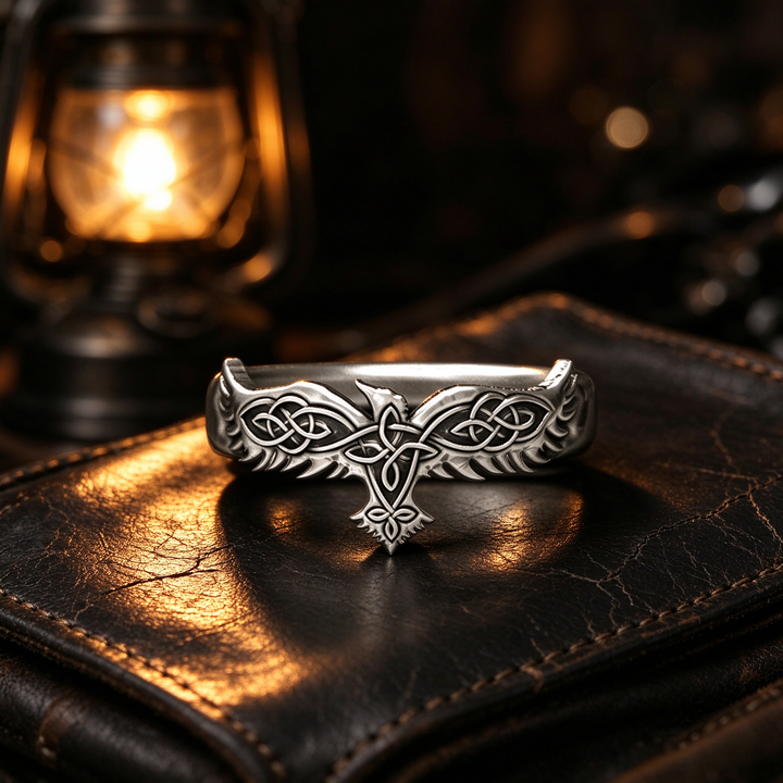 Viking Celtic Knot Raven Ring