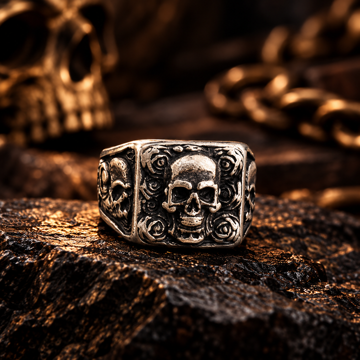 Skull Rose Square Vintage Ring