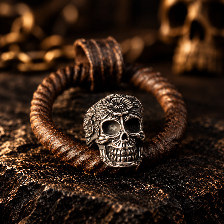 Mandala Flower Skull Ring
