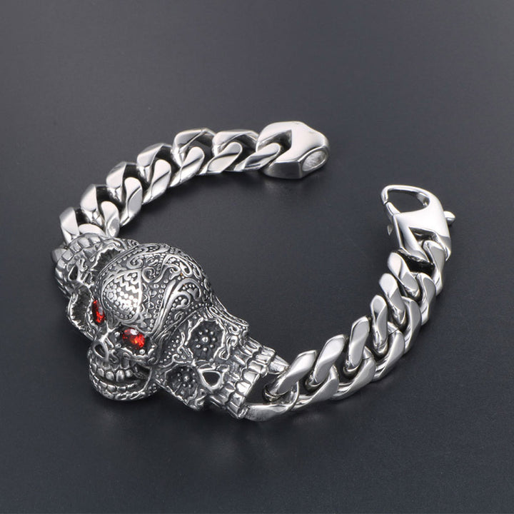 Sterling Silver Skull Ruby Bracelet