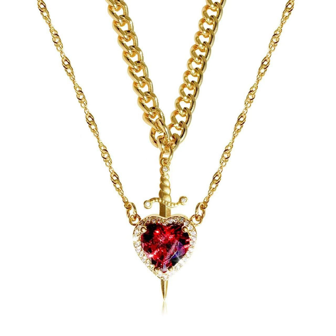 Crystal Heart and Dagger Necklace Set