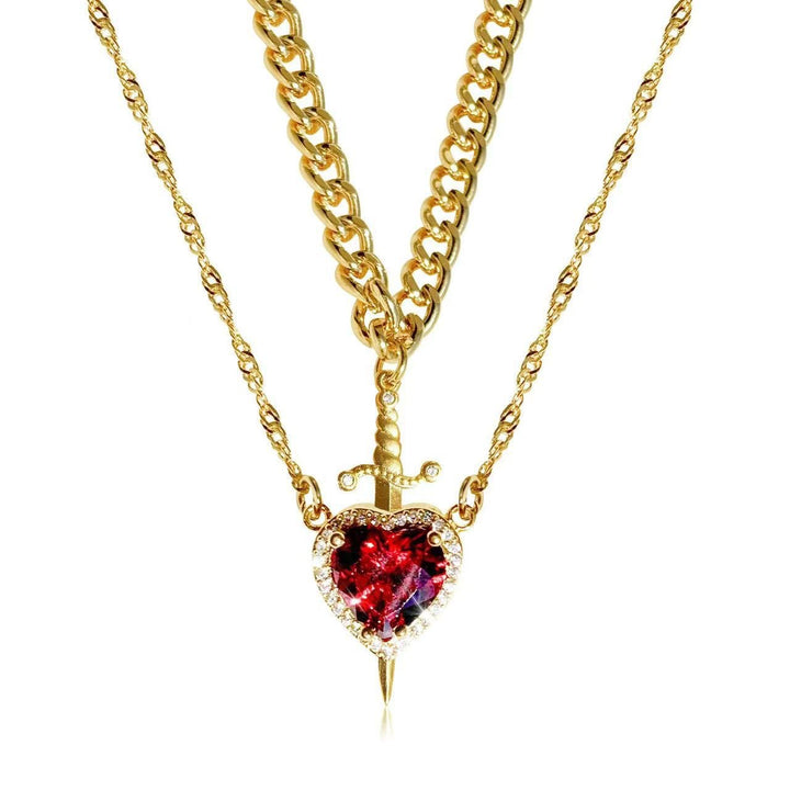 Crystal Heart and Dagger Necklace Set