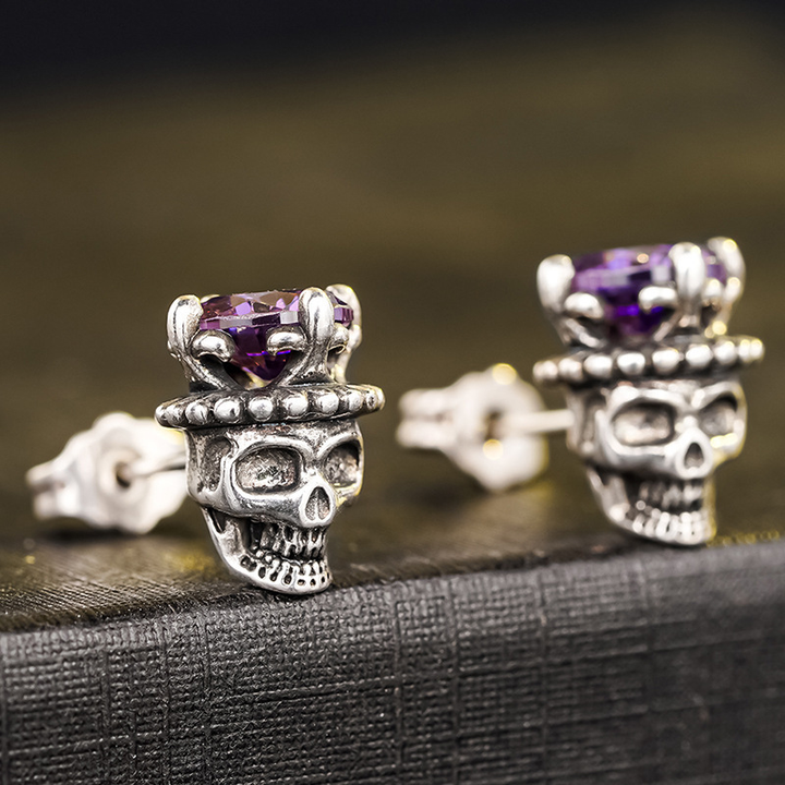 Retro Skull Crown Decor Stud Earrings